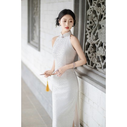 Sexy White Composite Lace Midi Cheongsam 1209-01