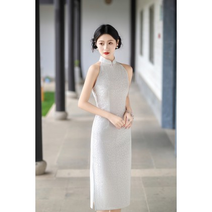 Sexy White Composite Lace Midi Cheongsam 1209-01