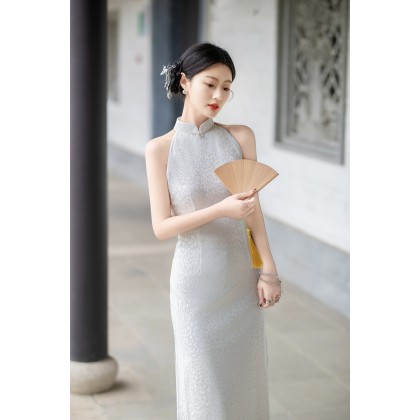 Sexy White Composite Lace Midi Cheongsam 1209-01