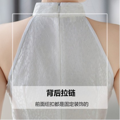 Sexy White Composite Lace Midi Cheongsam 1209-01