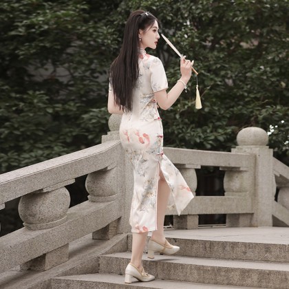 Suzhou Doris Silk Apricot Maxi Cheongsam 1057-18 Suzhou Doris Silk Apricot Maxi Cheongsam 1057-18