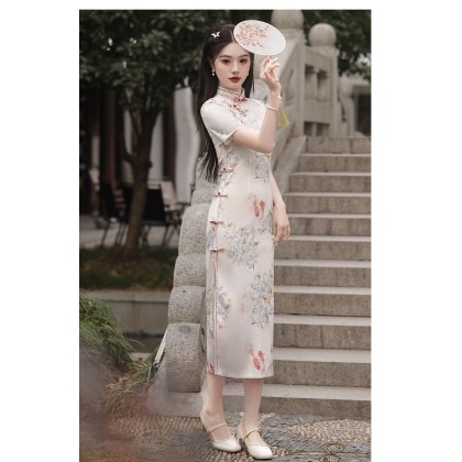 Suzhou Doris Silk Apricot Maxi Cheongsam 1057-18 Suzhou Doris Silk Apricot Maxi Cheongsam 1057-18