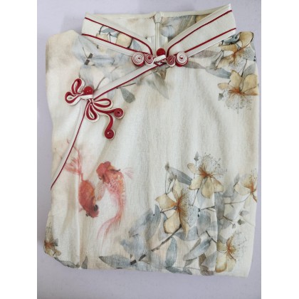 Suzhou Doris Silk Apricot Maxi Cheongsam 1057-18 Suzhou Doris Silk Apricot Maxi Cheongsam 1057-18