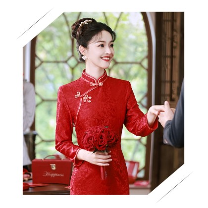 Suzhou Jacquard Lace Composite Red Phoenix Tail Festive Maxi Cheongsam 1210-28 Suzhou Jacquard Lace Composite Red Phoenix Tail Festive Maxi Cheongsam 1210-28