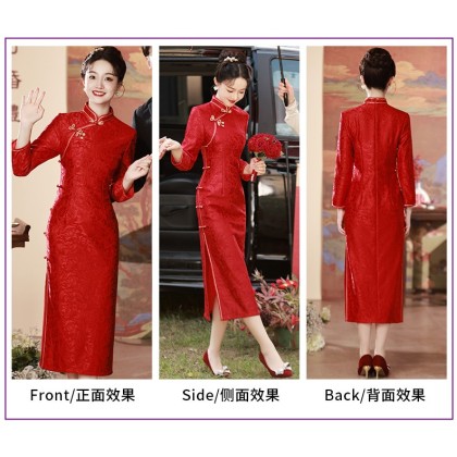 Suzhou Jacquard Lace Composite Red Phoenix Tail Festive Maxi Cheongsam 1210-28 Suzhou Jacquard Lace Composite Red Phoenix Tail Festive Maxi Cheongsam 1210-28