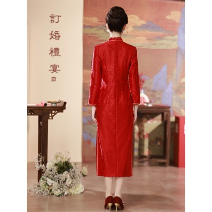 Suzhou Jacquard Lace Composite Red Phoenix Tail Festive Maxi Cheongsam 1210-28 Suzhou Jacquard Lace Composite Red Phoenix Tail Festive Maxi Cheongsam 1210-28