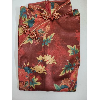 Polyester Satin Maroon Elegant Maxi Cheongsam 1060-29 Polyester Satin Maroon Elegant Maxi Cheongsam 1060-29