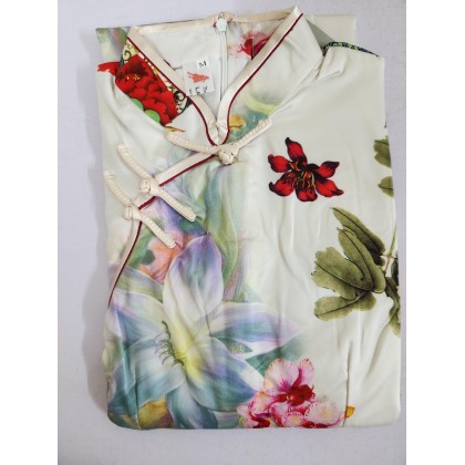 Polyester Satin White Lover Maxi Cheongsam 1059-01 Polyester Satin White Lover Maxi Cheongsam 1059-01