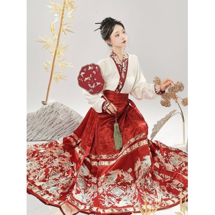 Phoenix Stream Mamianqun Hanfu Red Maxi Skirt 3-PC Set 10004-28 Phoenix Stream Mamianqun Hanfu Red Maxi Skirt 3-PC Set 10004-28