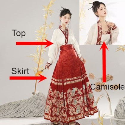 Phoenix Stream Mamianqun Hanfu Red Maxi Skirt 3-PC Set 10004-28 Phoenix Stream Mamianqun Hanfu Red Maxi Skirt 3-PC Set 10004-28