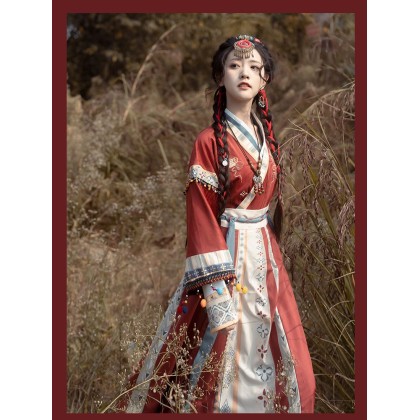 Hanfu Long Sleeve Jacket Red Maxi Skirt 3-PC Set 10005-29 Hanfu Long Sleeve Jacket Red Maxi Skirt 3-PC Set 10005-29