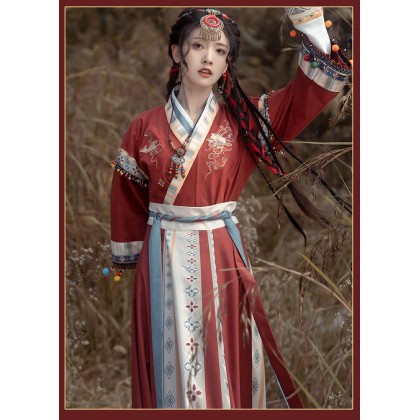 Hanfu Long Sleeve Jacket Red Maxi Skirt 3-PC Set 10005-29 Hanfu Long Sleeve Jacket Red Maxi Skirt 3-PC Set 10005-29