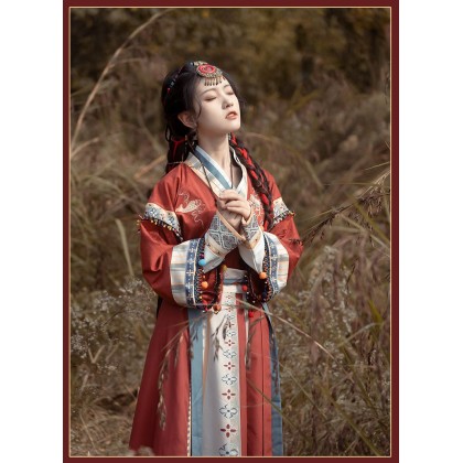 Hanfu Long Sleeve Jacket Red Maxi Skirt 3-PC Set 10005-29 Hanfu Long Sleeve Jacket Red Maxi Skirt 3-PC Set 10005-29