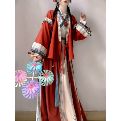 Hanfu Long Sleeve Jacket Red Maxi Skirt 3-PC Set 10005-29 Hanfu Long Sleeve Jacket Red Maxi Skirt 3-PC Set 10005-29